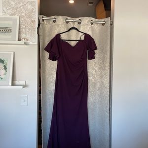 Calvin Klein Womens Off the Shoulder Long Evening Ruched Purple Dress